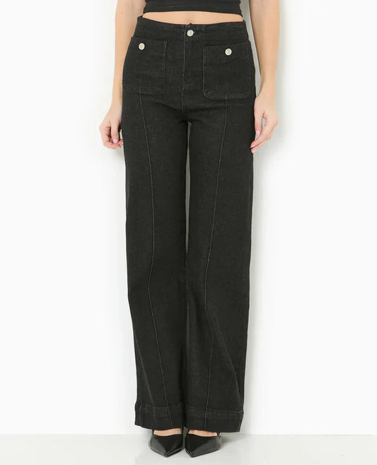 High-Waist Straight Jeans | Contrast Stitching | Full-Length Silhouette