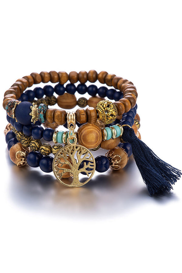Bohemian Multi-layered Wood Beaded Bracelet