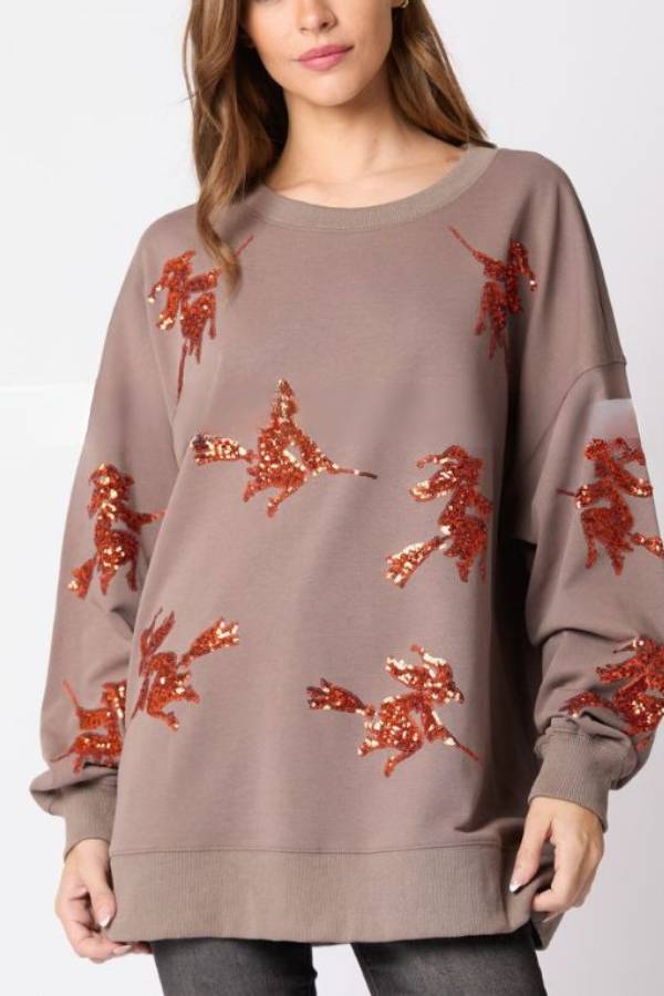 Halloween Witch Sequined Sweater Loose Casual Top