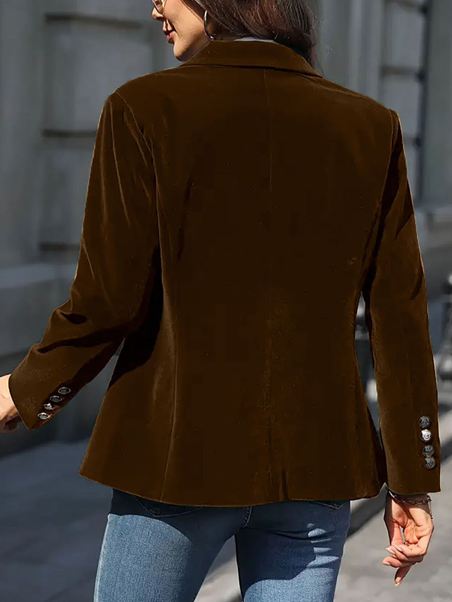 Elegant Red Velvet Lapel Collar One Button Long Sleeve Blazer