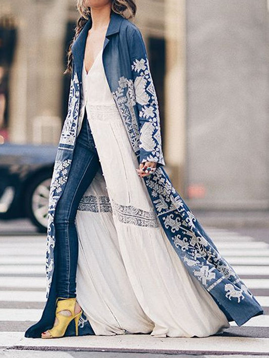 Fashionable Ethnic Lapel Collar Long Sleeve Coat