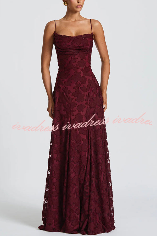 Francis Floral Burnout Jersey Fabric Cowl Neck Back Lace-up Maxi Dress