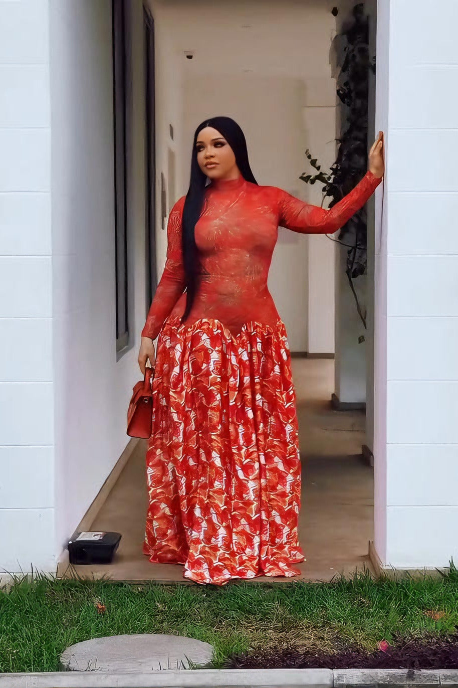 Sapphire Bloom Mesh Maxi Dress