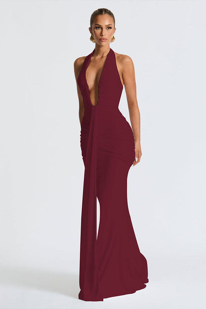 3D Flower Backless Satin Maxi Dress