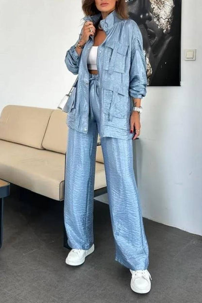 Easy on Me Metallic Fabric Elastic Waist Pocketed Wide Leg Pants