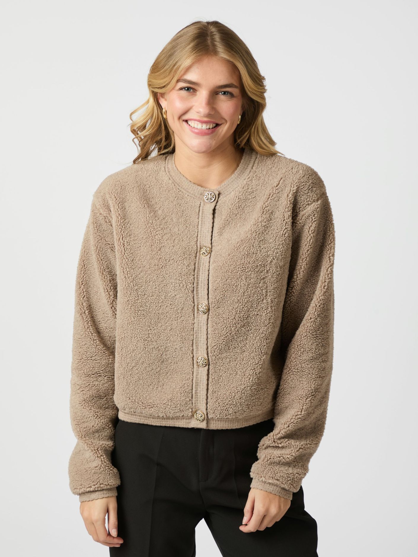 Maison Teddy Cardigan | Faux Shearling Texture | Button Front
