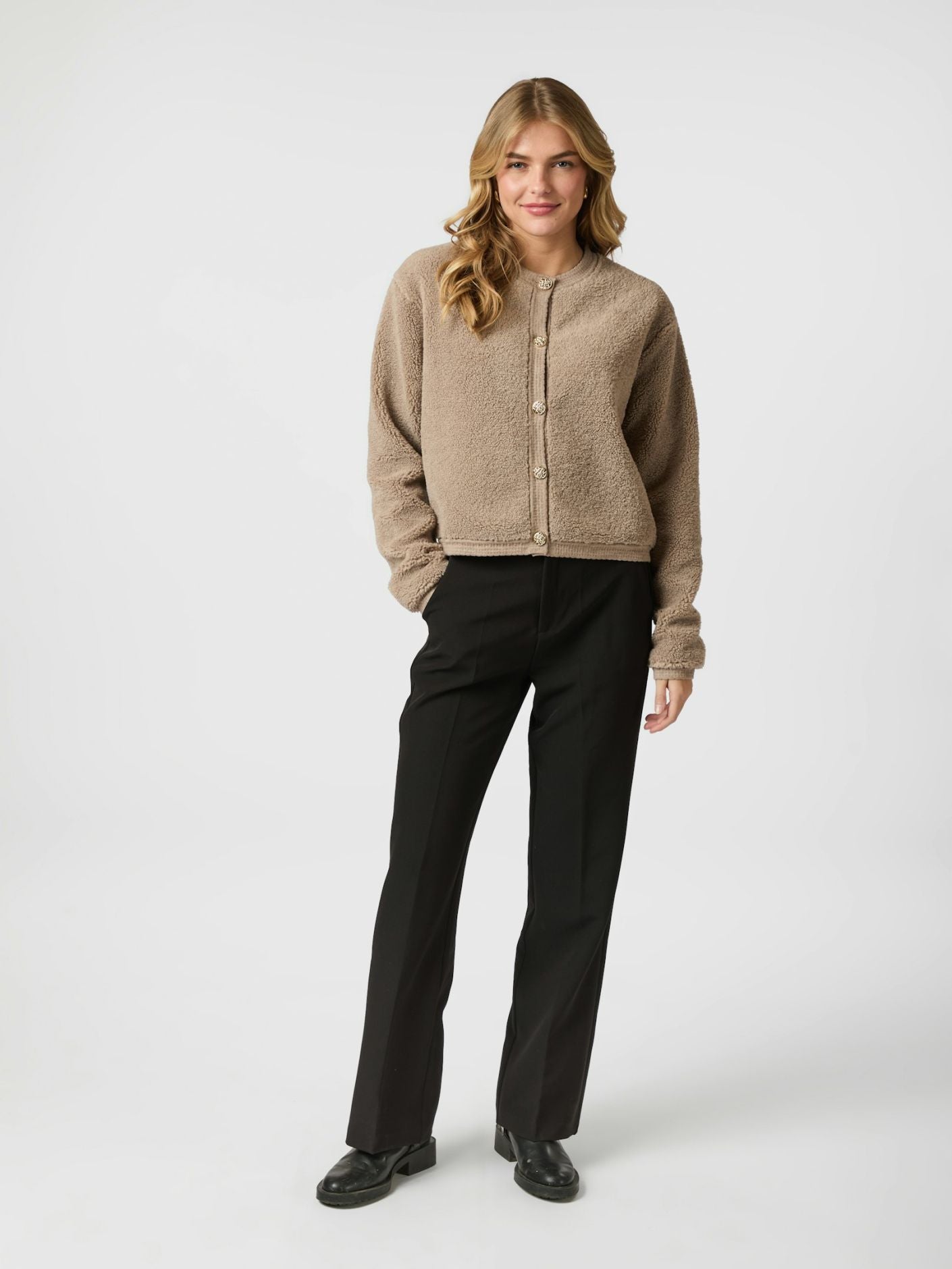 Maison Teddy Cardigan | Faux Shearling Texture | Button Front