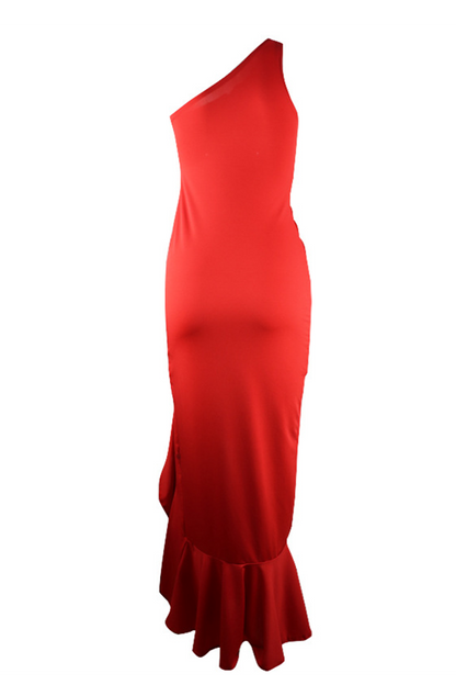 Elegant Solid Flounce Slit One Shoulder Evening Dress Dresses(8 Colors)