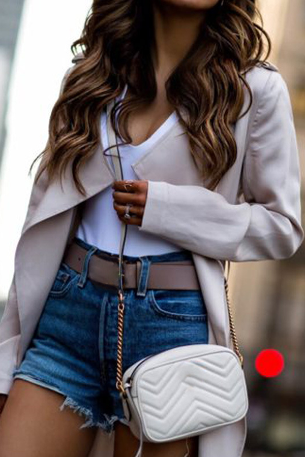 Fashion Elegant Solid Patchwork Turndown Collar Outerwear