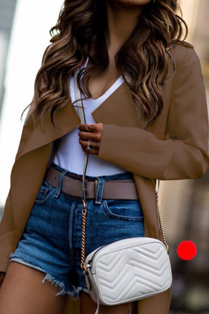 Fashion Elegant Solid Patchwork Turndown Collar Outerwear