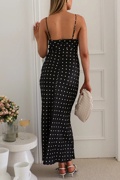 Vestido midi sin mangas con cordones y estampado de lunares 