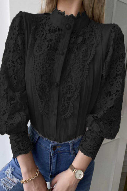 Elegant Solid Lace Mandarin Collar Blouses(3 Colors)