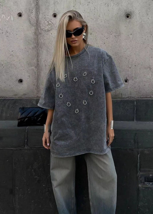 Shadow Pierced Oversized Tee – Washed Black Street Statement