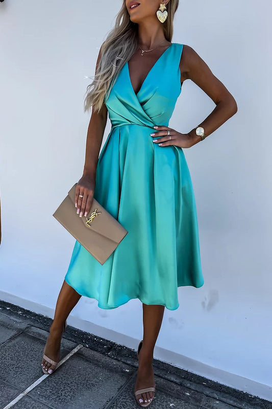 Celebrities Elegant Solid V Neck Princess Dresses