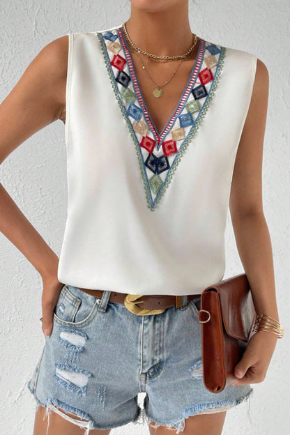 Sexy Bohemian Color Block Contrast V Neck Tops