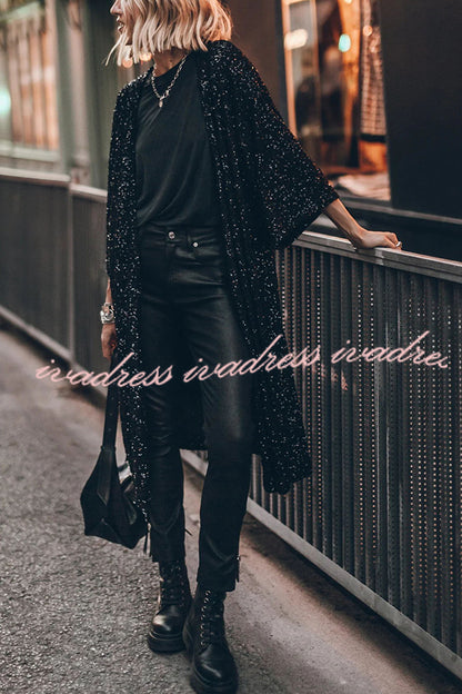 Disco Glamour Sequin Bell Sleeve Kimono