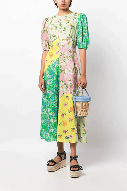 Graffiti Print Puff Sleeve Dress