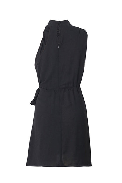 Elegant Solid Frenulum Halter Sleeveless Dress Dresses