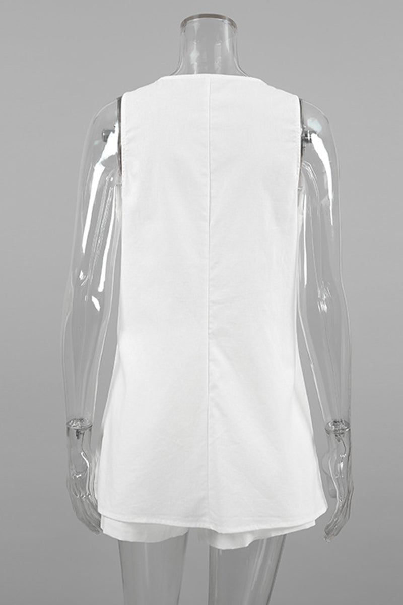 Casual Daily Solid Color Buttons V Neck Sleeveless Two Pieces