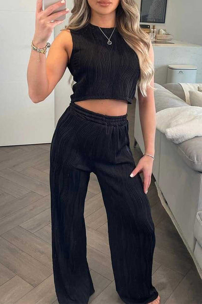 Casual Daily Solid Color Texture O Neck Sleeveless Two Pieces(6 Colors)