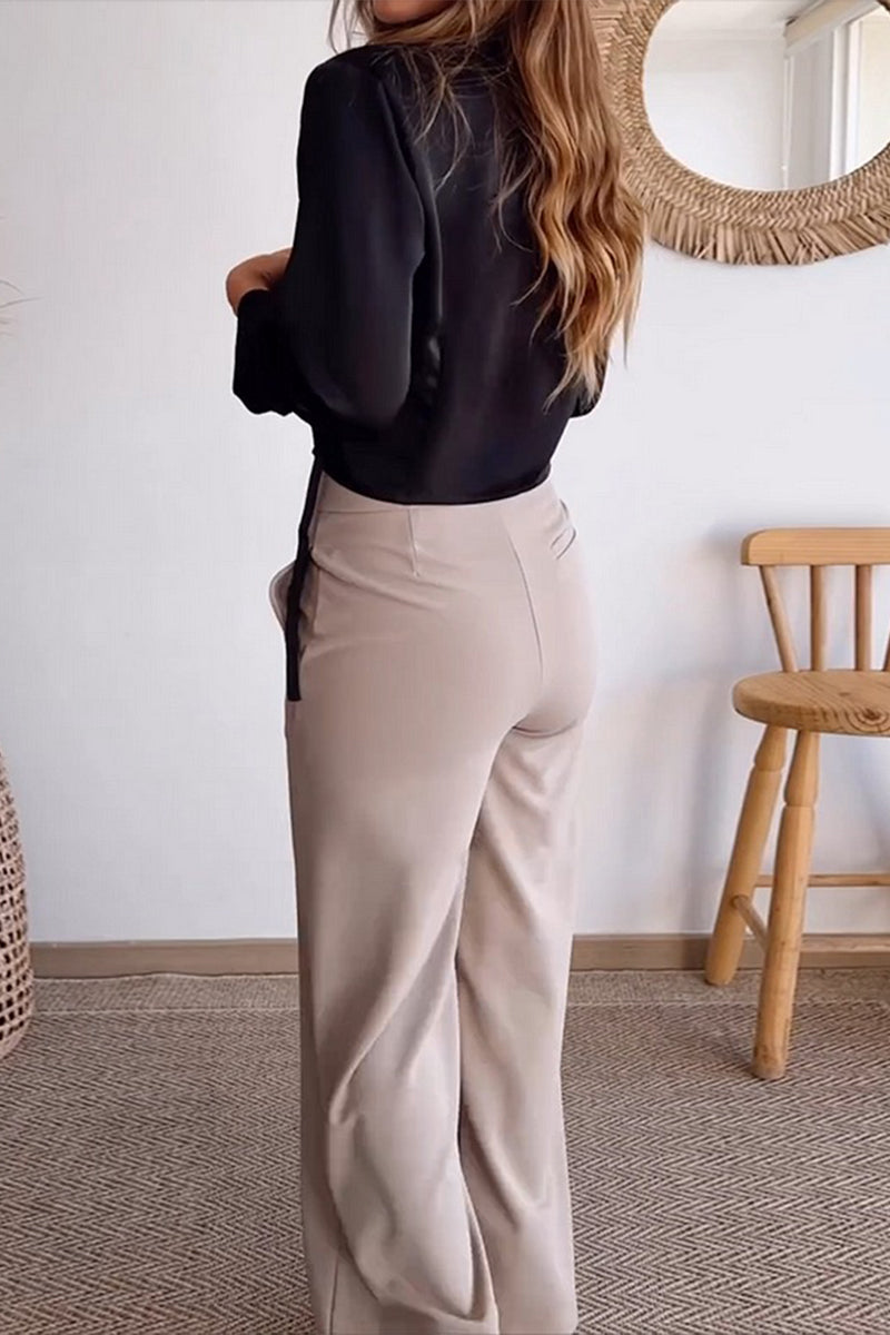 Casual Daily Pocket Buttons V Neck Long Sleeve Two Pieces