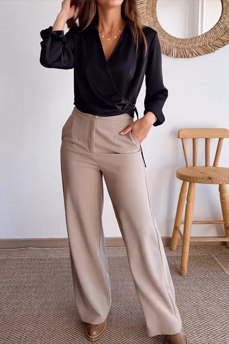 Casual Daily Pocket Buttons V Neck Long Sleeve Two Pieces