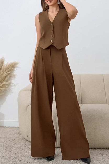 Casual Daily Buckle Ruched V Neck Sleeveless Two Pieces