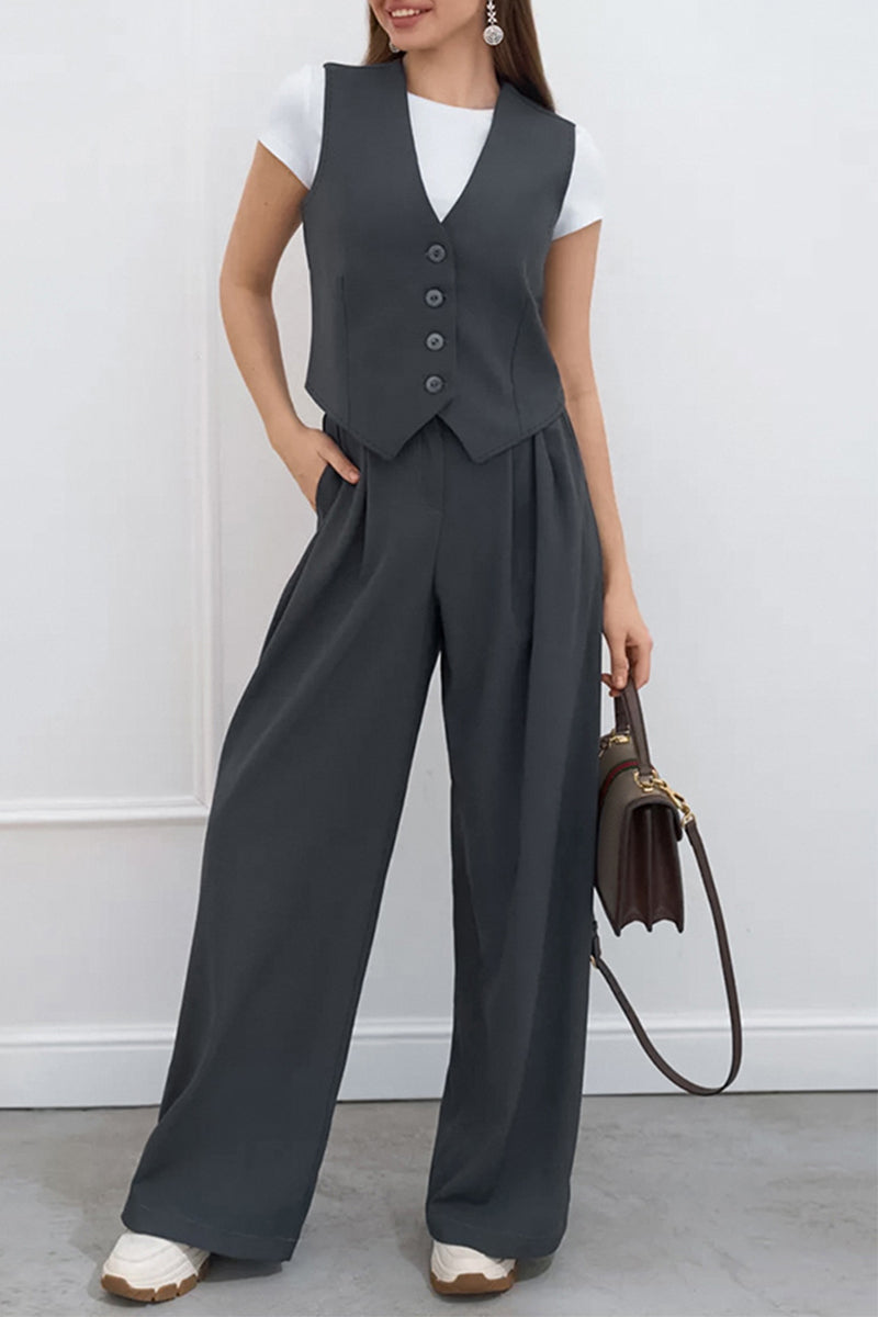 Casual Daily Buckle Ruched V Neck Sleeveless Two Pieces