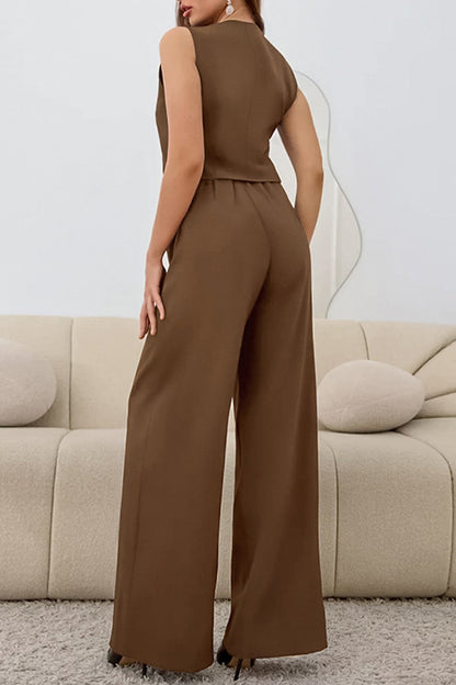 Casual Daily Buckle Ruched V Neck Sleeveless Two Pieces