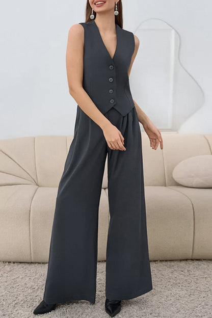 Casual Daily Buckle Ruched V Neck Sleeveless Two Pieces