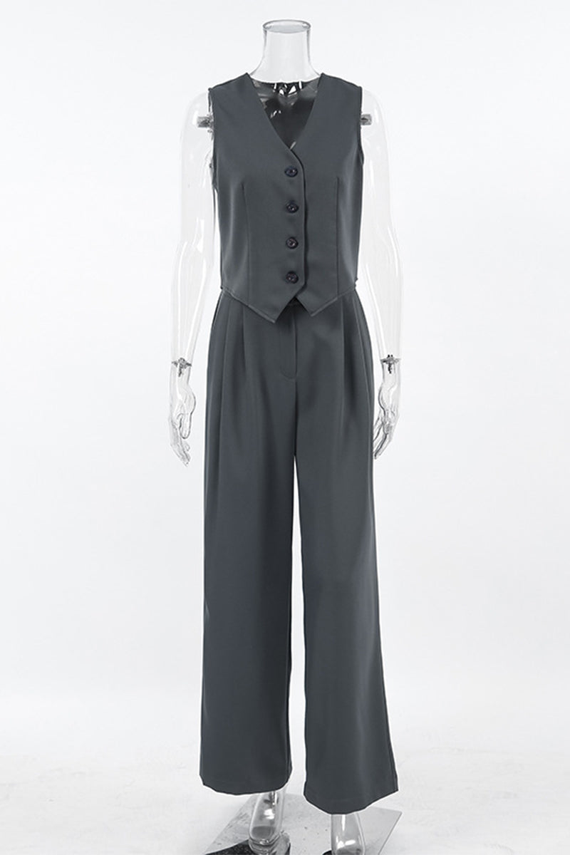 Casual Daily Buckle Ruched V Neck Sleeveless Two Pieces