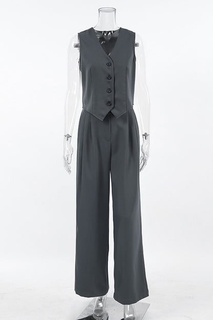 Casual Daily Buckle Ruched V Neck Sleeveless Two Pieces