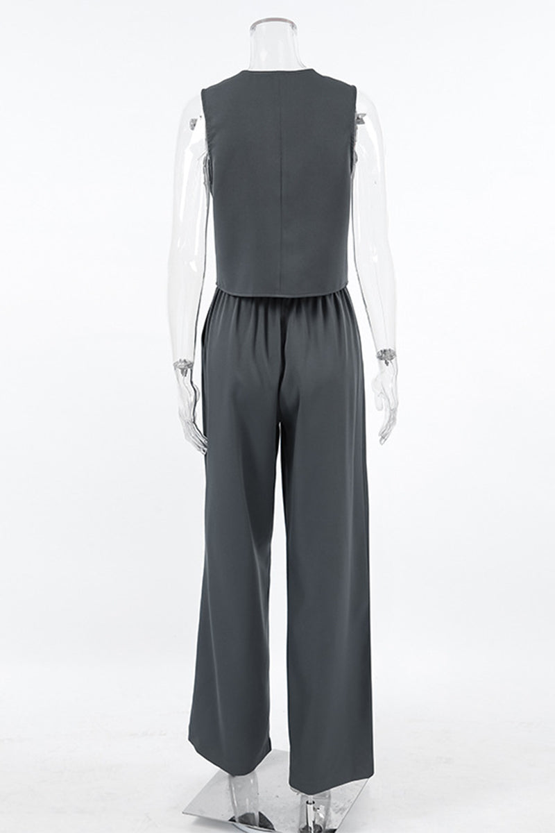 Casual Daily Buckle Ruched V Neck Sleeveless Two Pieces