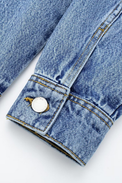 Casual Street Solid Color Pocket Buttons Turndown Collar Long Sleeve Loose Denim Jumpsuits