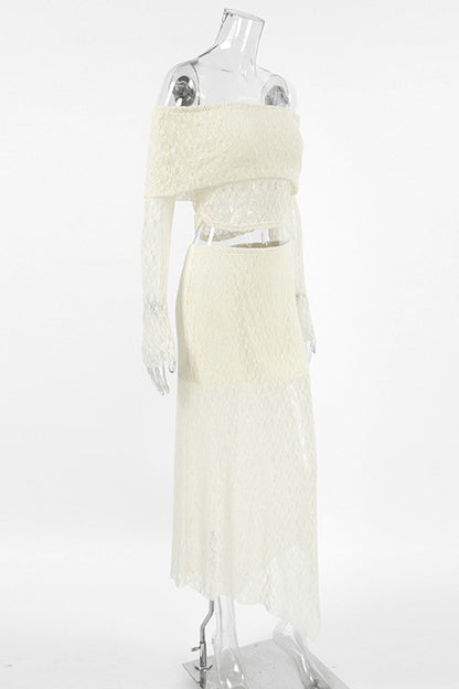 Sexy Lace See-Through Off Shoulder Long Sleeve Two Pieces(No Belt)