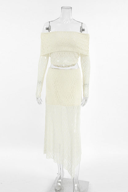 Sexy Lace See-Through Off Shoulder Long Sleeve Two Pieces(No Belt)