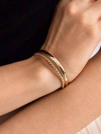 Gold Plated Geometric Asymmetric Line Bangle For Daily Wear