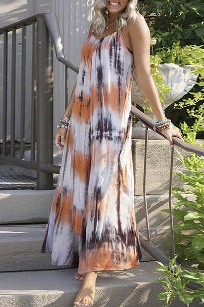 Vestido informal de vacaciones con cuello en V, estampado tie-dye y patchwork (7 colores)