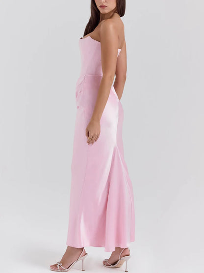 Pink Strapless Bustier Maxi Dress