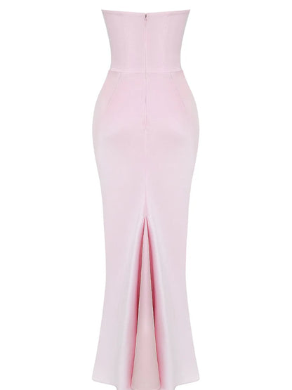 Pink Strapless Bustier Maxi Dress