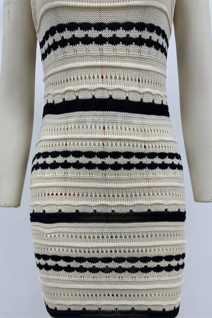 Sexy Stripe Weave Contrast U Neck One Step Skirt Dresses