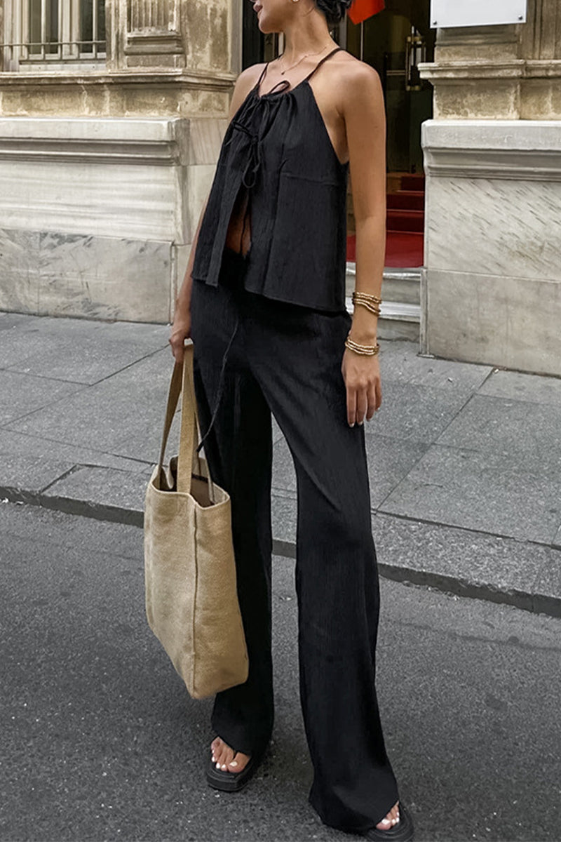 Sexy Pocket Strap Design Halter Sleeveless Two Pieces