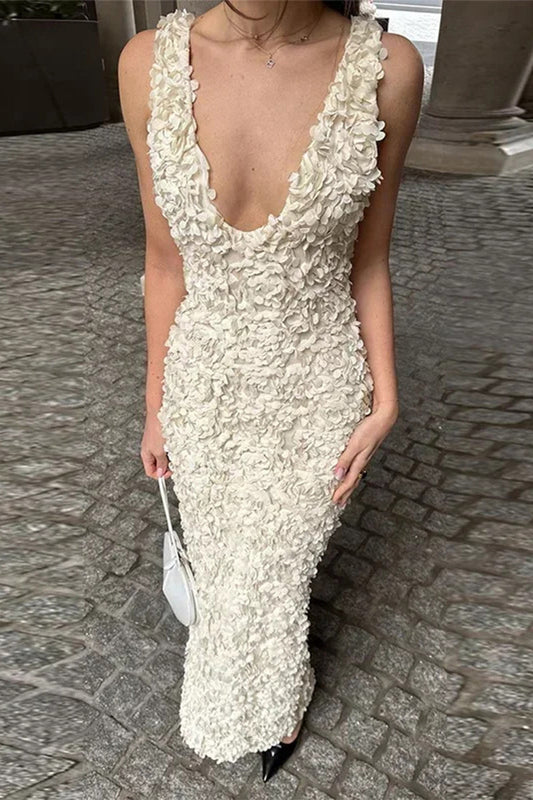 Sexy Flower Shape V Neck One Step Skirt Dresses