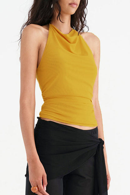 Sexy Lace Up Backless Mesh Halter Tops