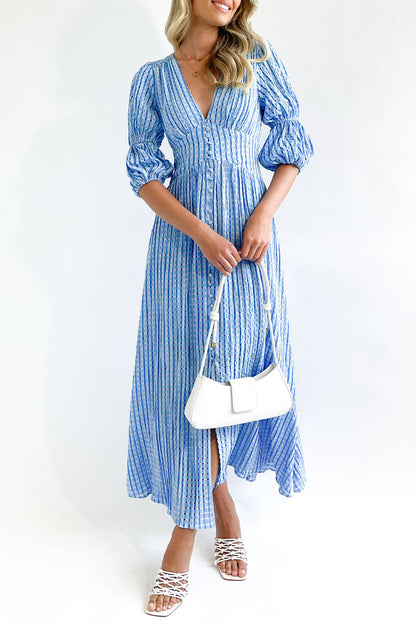 Elegant Buttons Patchwork V Neck A Line Dresses(3 Colors)