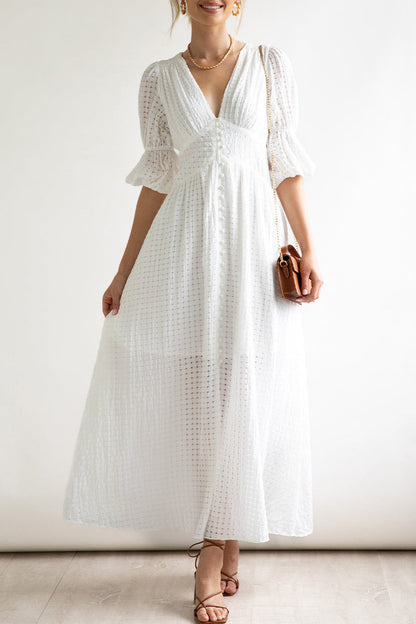 Elegant Buttons Patchwork V Neck A Line Dresses(3 Colors)