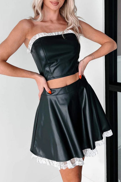 Sexy Lace Patchwork Zipper Strapless Sleeveless Two Pieces