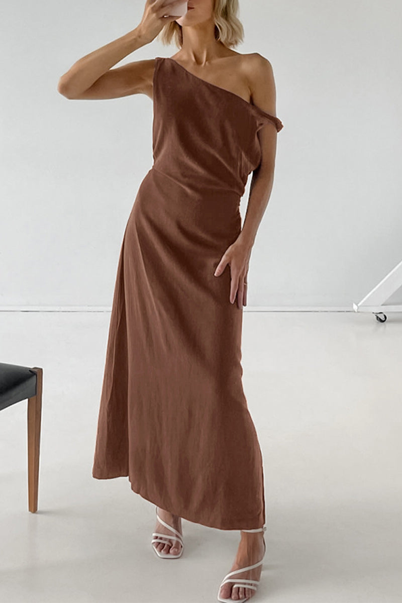 Casual Irregular Oblique Collar One Step Skirt Dresses