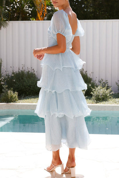 Casual Backless Flounce Square Neck Cake Skirt Dresses