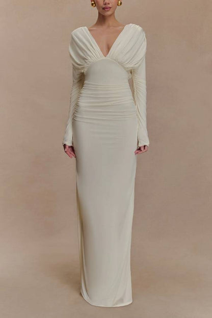 Long Sleeve Plunge Maxi Dress